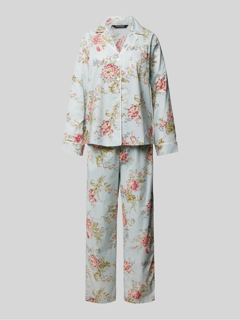 Ralph Lauren Floral Cotton Blend Pajama Set - Light Blue, Pink, Cream